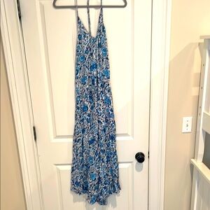 Blue and White Halter Maxi Dress